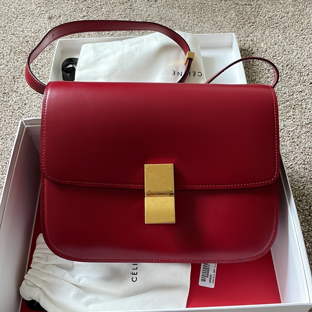 Celine medium box bag, red, with full packaging